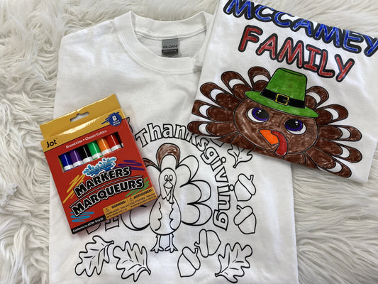 Kids Coloring Book Shirt- Thanksgiving